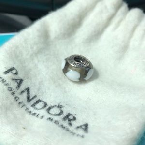 Pandora White Heart on Gray Murano Glass Charm